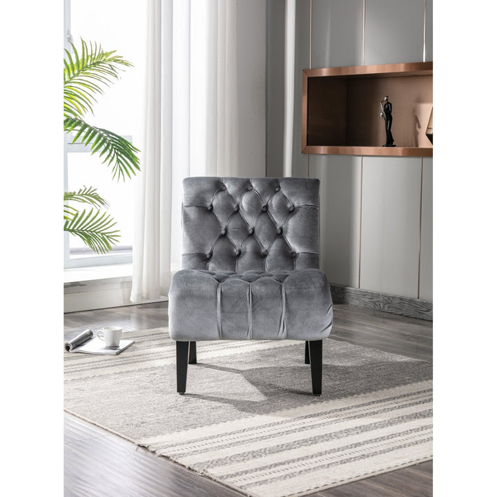 Modern Velvet Armless Accent Chair Upholstered Fabric Comfortable Leisure Chair with Wooden Legs for Living Room Bedroom Image 3