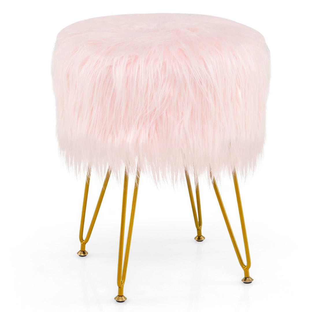 Vanity Chair Makeup Stool Furry Padded Seat Round Ottoman Image 5