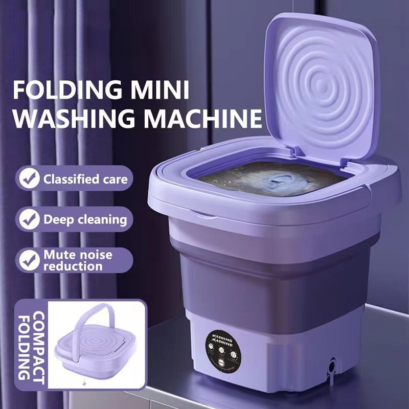 8L Portable Foldable Washing Machine with Spin Dryer - Mini Washer for Socks and Underwear Image 1