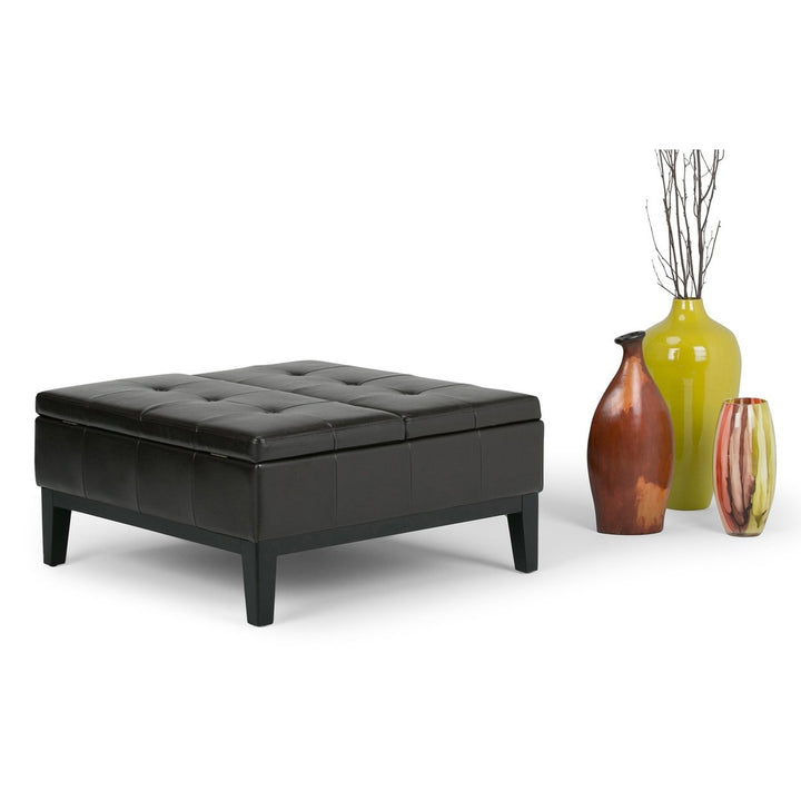 Dover Large Square Coffee Table Ottoman Vegan Leather Storage 35.8" x 35.8" Image 6