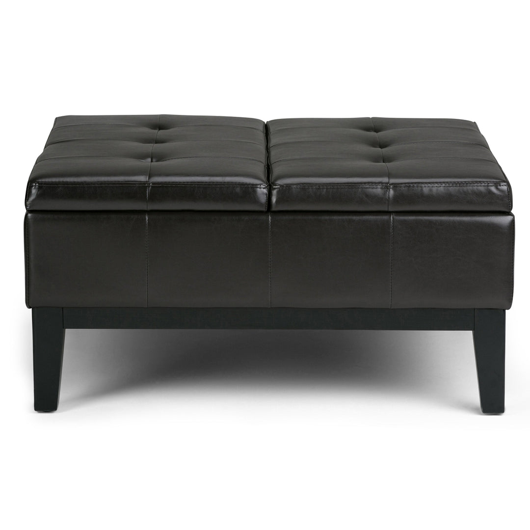 Dover Large Square Coffee Table Ottoman Vegan Leather Storage 35.8" x 35.8" Image 7