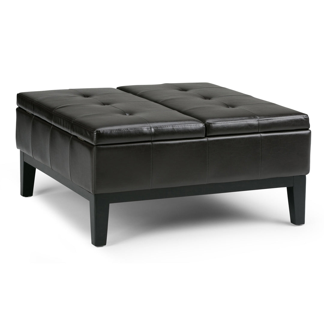 Dover Large Square Coffee Table Ottoman Vegan Leather Storage 35.8" x 35.8" Image 8