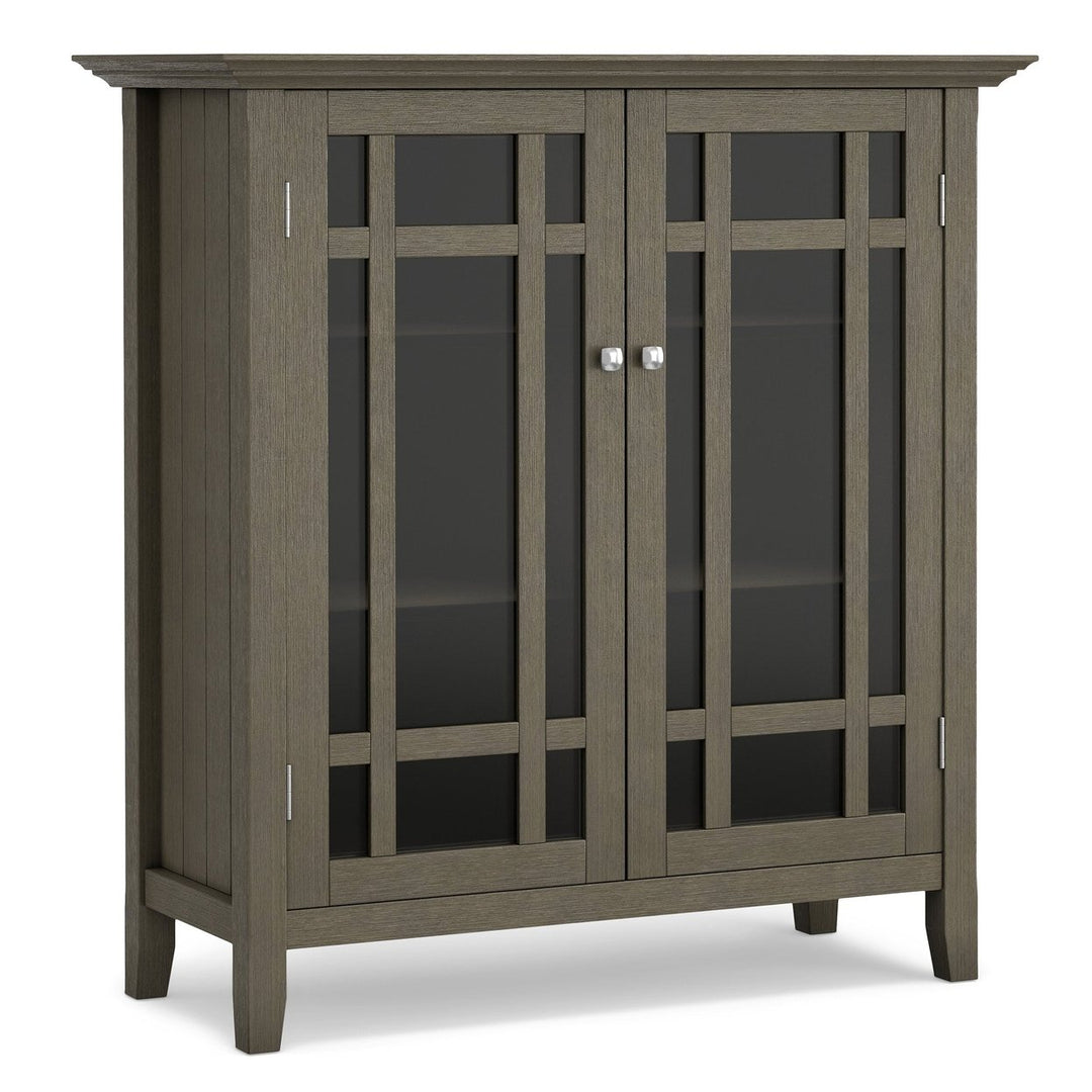 Bedford Medium Storage Cabinet Solid Wood Glass Doors Adjustable Shelves Rustic Design Image 3