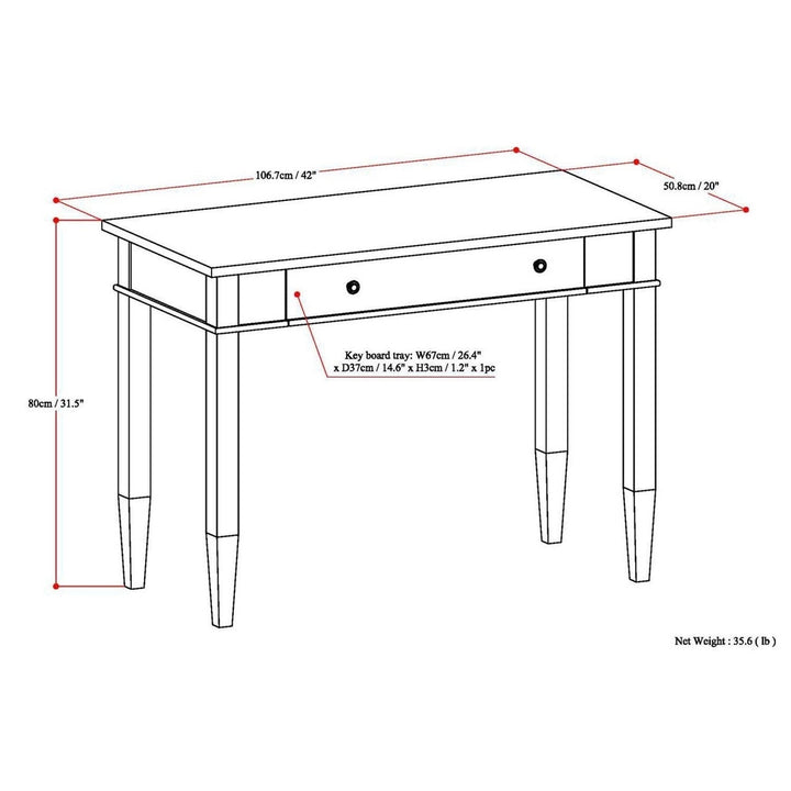 Carlton Desk Handcrafted Solid Wood 42in Console Study Office Desk with Keyboard Tray Image 11