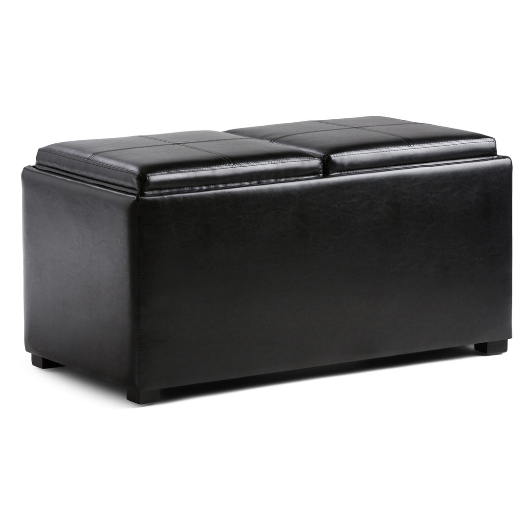 Avalon 5 Pc Vegan Leather Storage Ottoman with Serving Trays and Small Ottomans Image 3