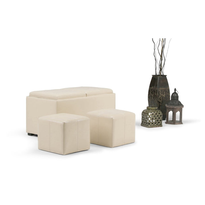 Avalon 5 Pc Vegan Leather Storage Ottoman with Serving Trays and Small Ottomans Image 4