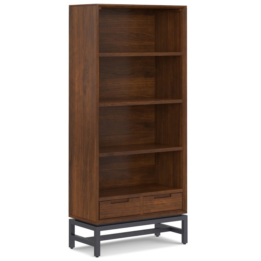 Banting Bookcase Walnut Solid Rubberwood Modern Industrial 30x14x66 Adjustable Shelves Image 1