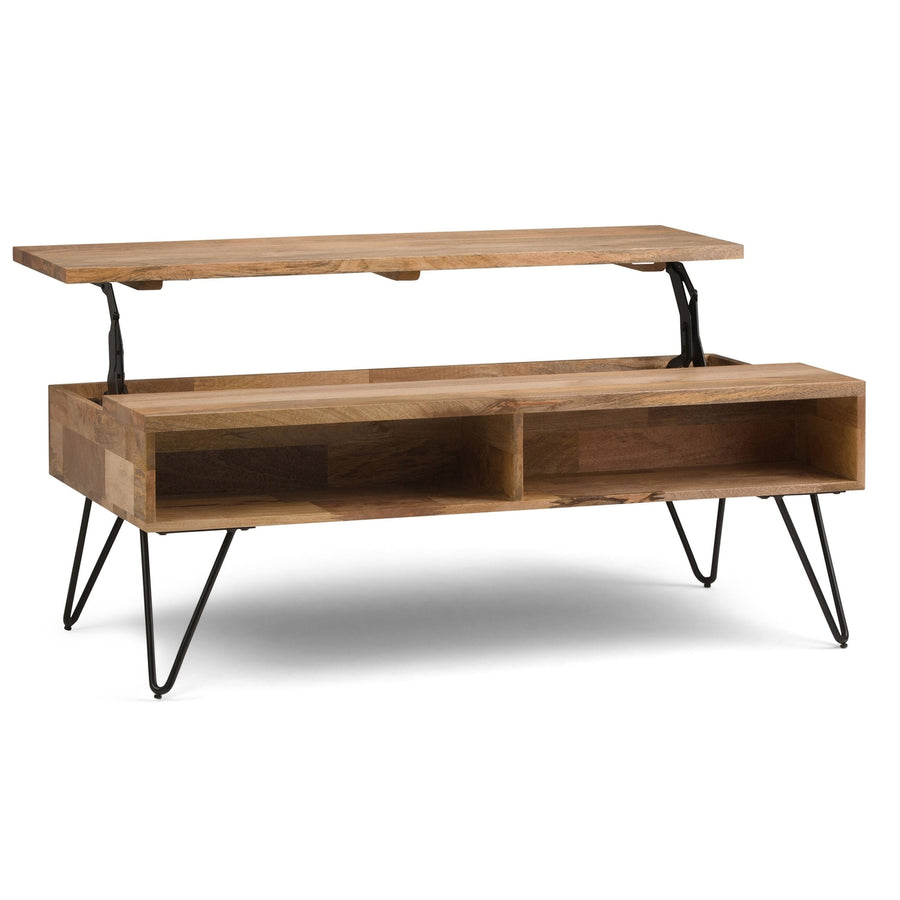 Hunter Lift Top Coffee Table Mango Wood 48 Inch with Storage Industrial Style Image 1