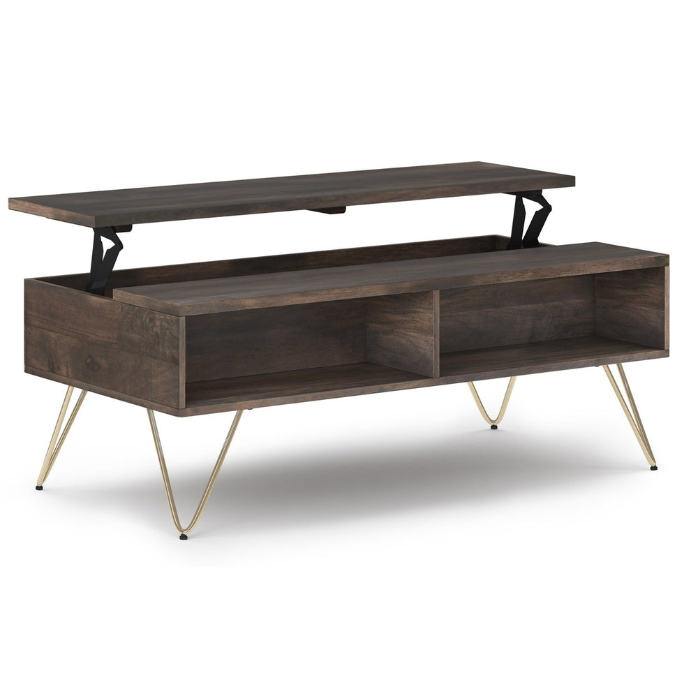 Hunter Lift Top Coffee Table Mango Wood 48 Inch with Storage Industrial Style Image 2