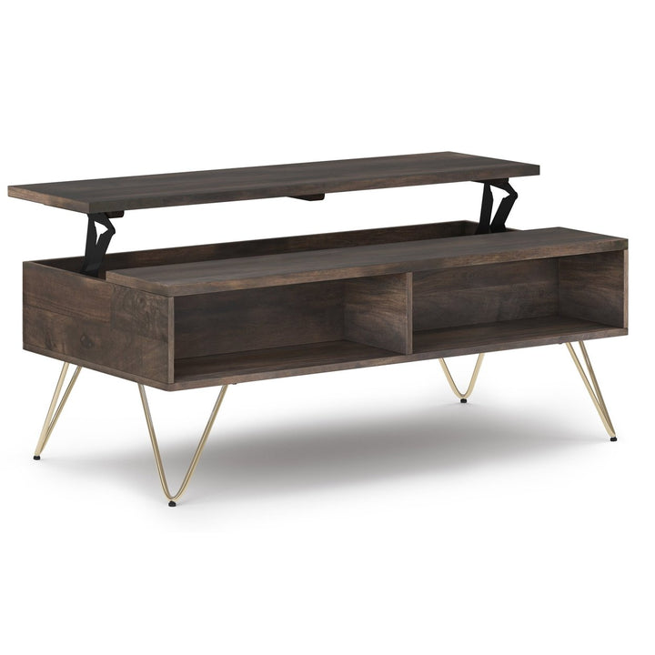 Hunter Lift Top Coffee Table Mango Wood 48 Inch with Storage Industrial Style Image 1