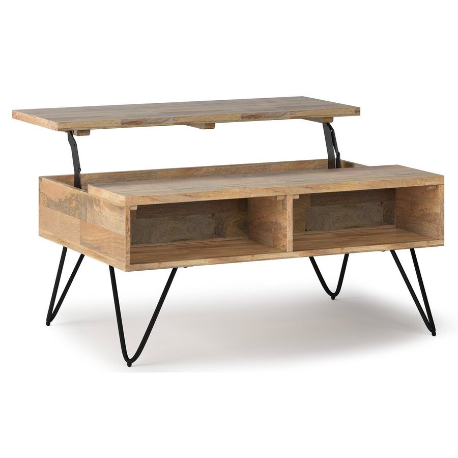 Hunter Small Lift Top Coffee Table Mango Wood 36 inch Industrial Design Storage Image 1