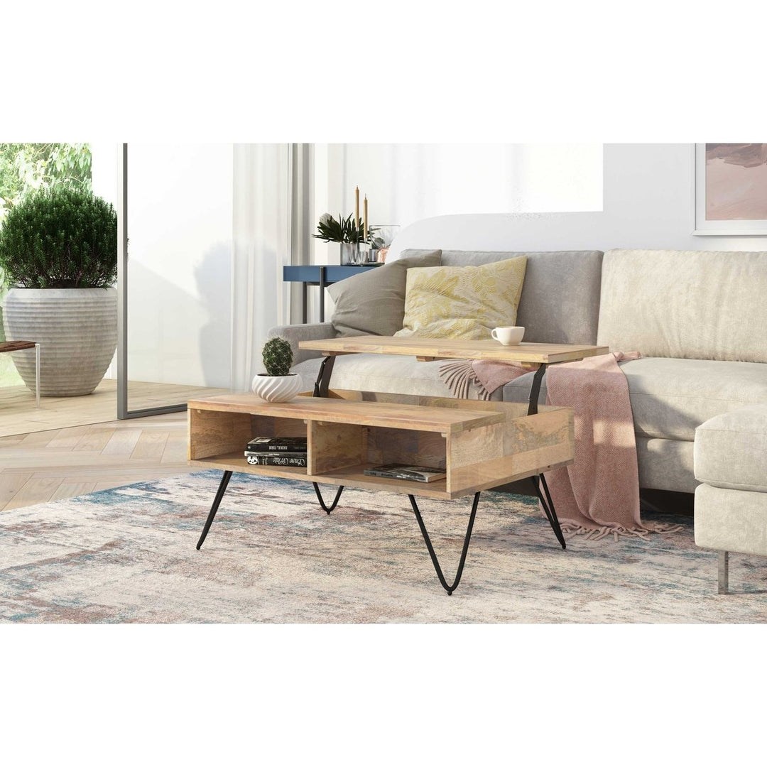 Hunter Small Lift Top Coffee Table Mango Wood 36 inch Industrial Design Storage Image 3