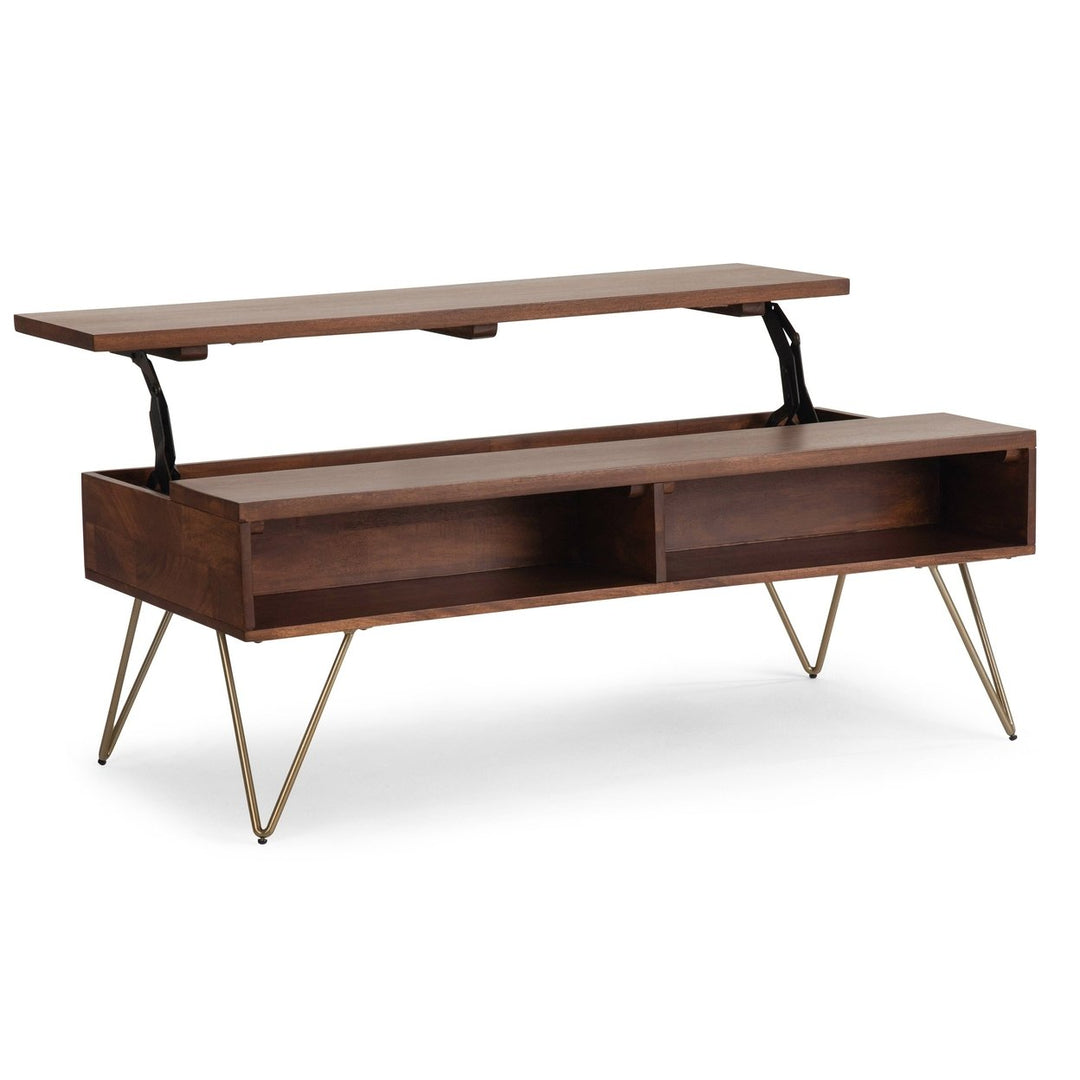 Hunter Lift Top Coffee Table Mango Wood 48 Inch with Storage Industrial Style Image 1