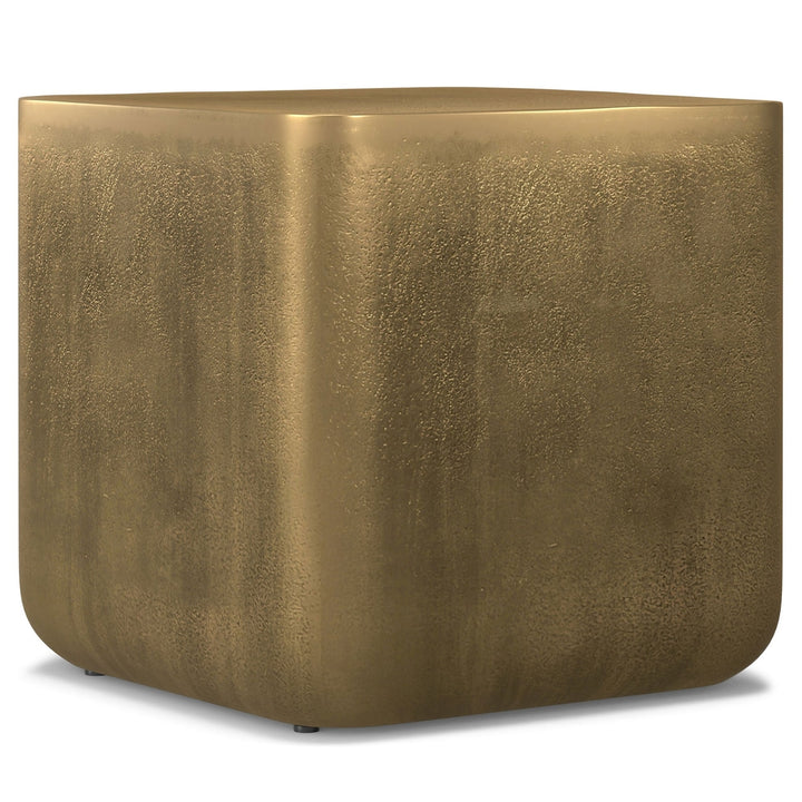 Bassett Side Table Antique Brass Handcrafted Aluminum Rounded-Square End Table Image 1