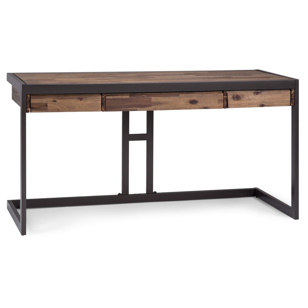 Erina Desk Acacia Wood Industrial 60 Inch with Keyboard Tray and Drawers Image 1