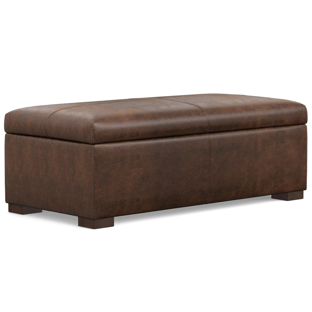 Gabbie Rectangular Storage Ottoman Vegan Leather Distressed Brown Large Compartment Image 2