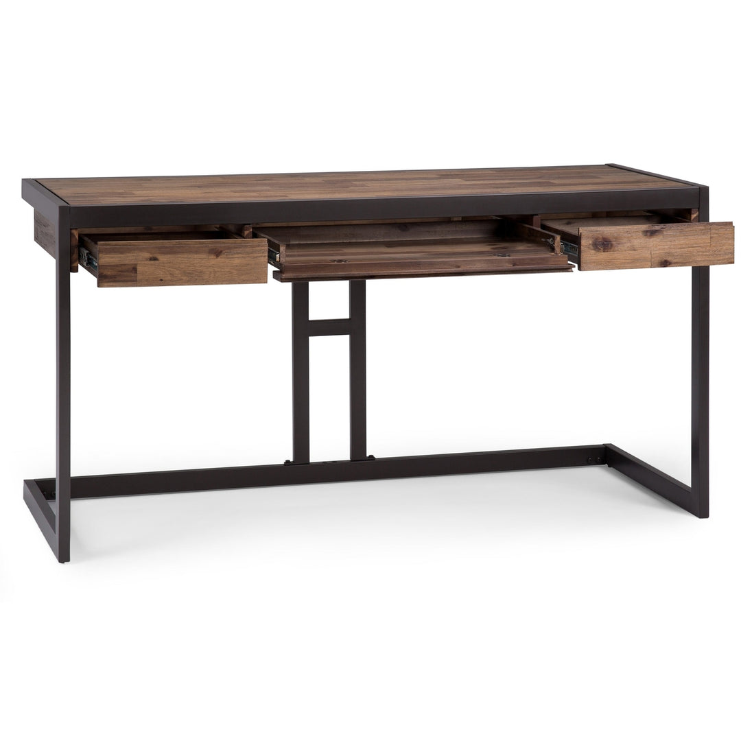 Erina Desk Acacia Wood Industrial 60 Inch with Keyboard Tray and Drawers Image 11