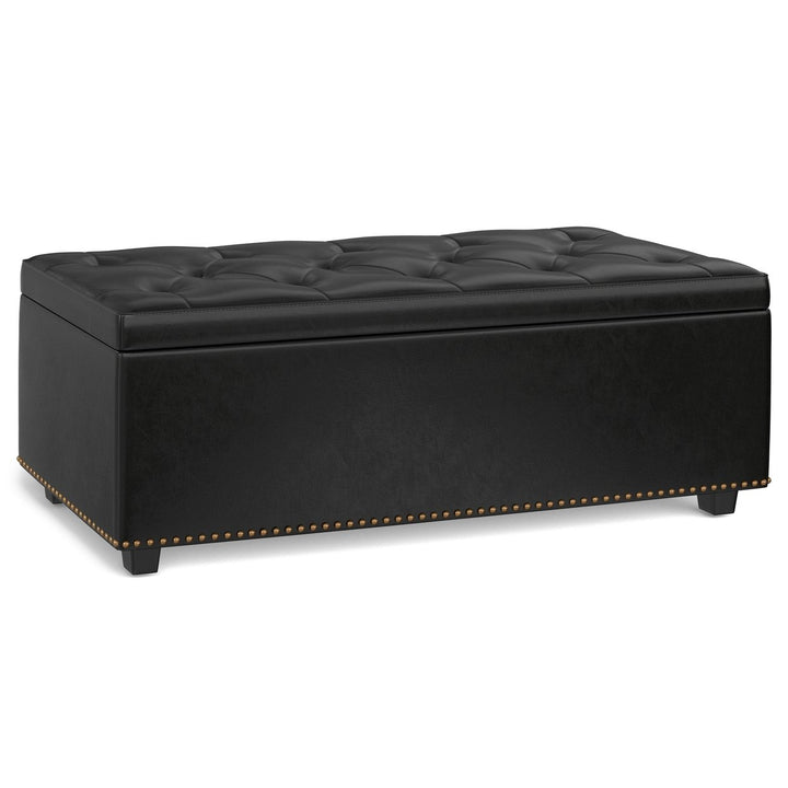 Hamilton Lift Top Storage Ottoman Faux Leather 44in Wide Elegant Seating Solution Image 2