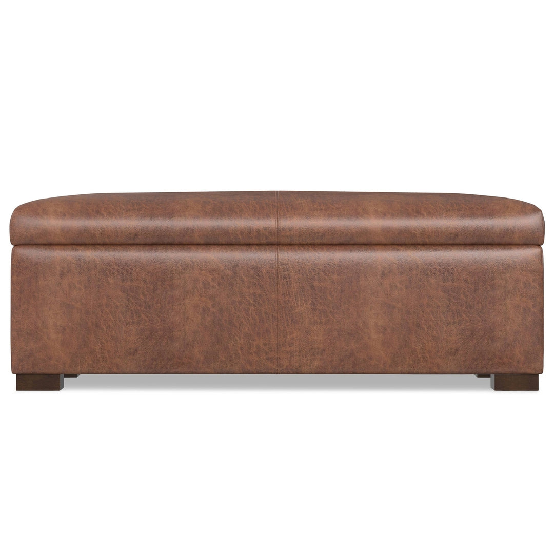 Gabbie Rectangular Storage Ottoman Vegan Leather Distressed Brown Large Compartment Image 5