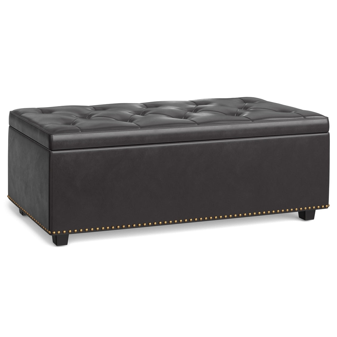 Hamilton Lift Top Storage Ottoman Faux Leather 44in Wide Elegant Seating Solution Image 3