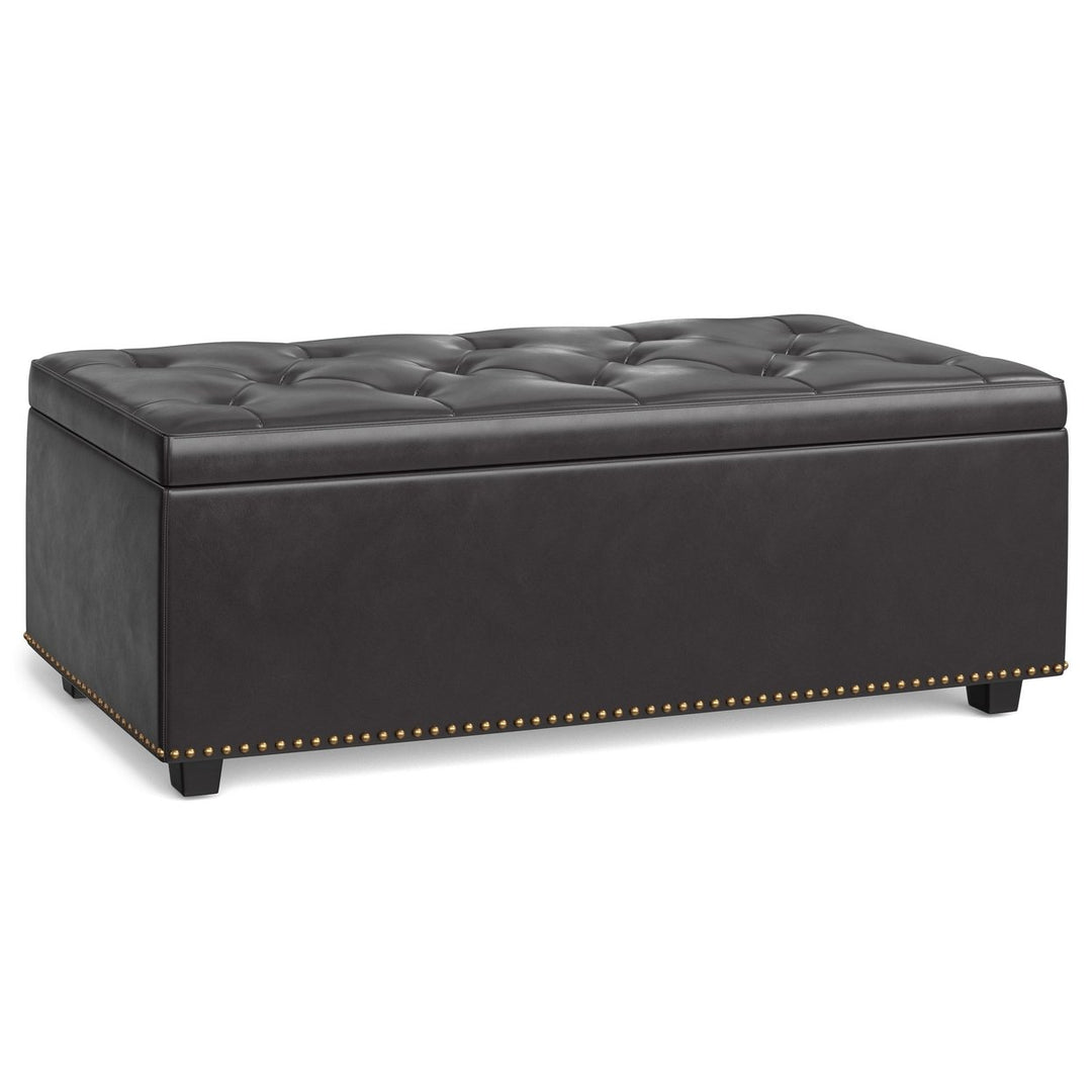 Hamilton Lift Top Storage Ottoman Faux Leather 44in Wide Elegant Seating Solution Image 1