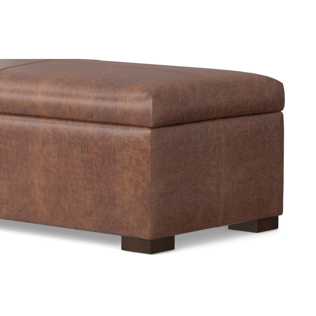 Gabbie Rectangular Storage Ottoman Vegan Leather Distressed Brown Large Compartment Image 7