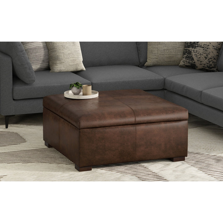 Gabbie Square Coffee Table Storage Ottoman Upholstered Brown Large Sturdy Feet Image 5