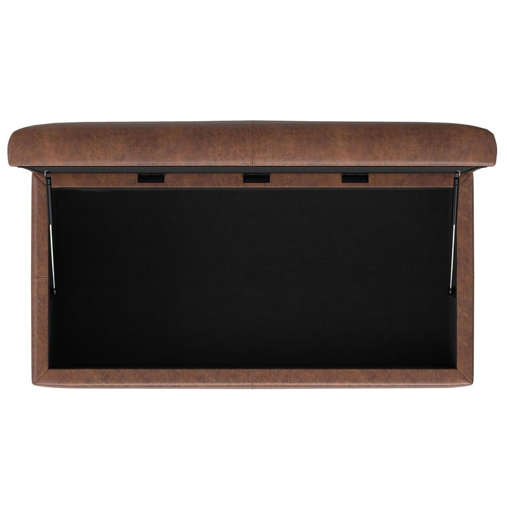 Gabbie Rectangular Storage Ottoman Vegan Leather Distressed Brown Large Compartment Image 11