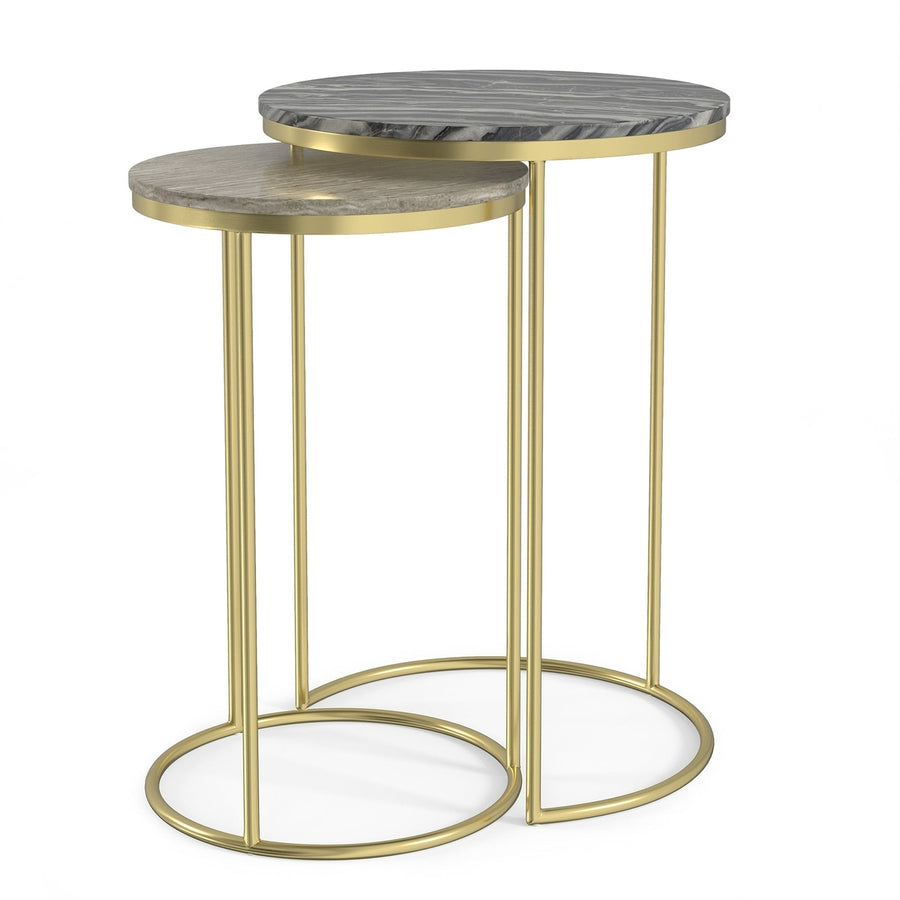 Ashley 2 Pc Nesting Table Set Grey and Natural Marble Round Gold Base Image 1