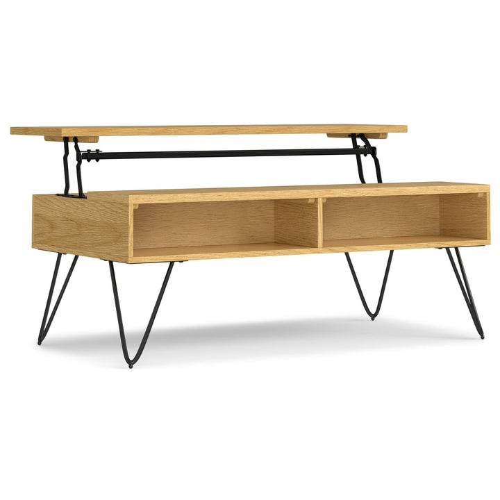 Hunter Lift Top Coffee Table Oak Wood Industrial 24D x 48W x 22H Storage Image 1