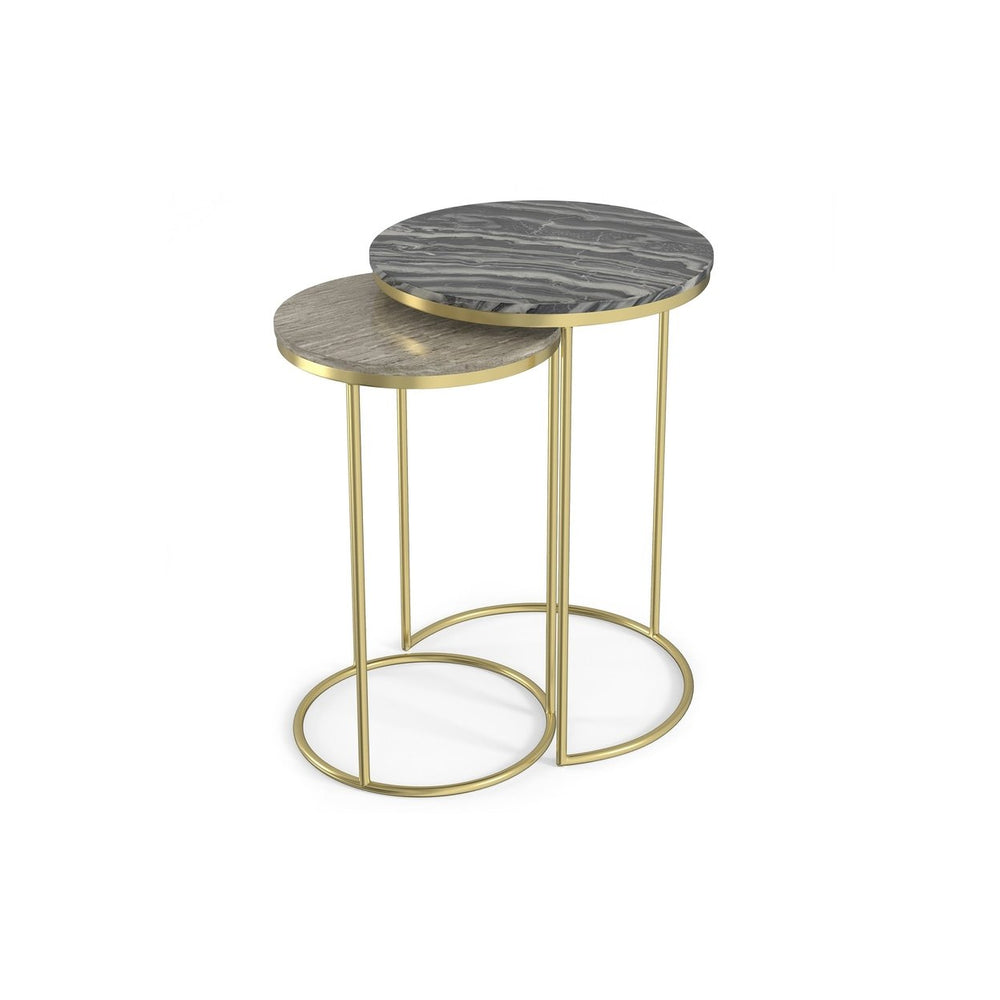 Ashley 2 Pc Nesting Table Set Grey and Natural Marble Round Gold Base Image 2