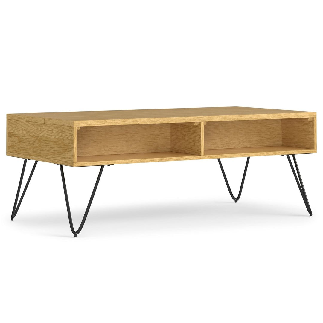 Hunter Lift Top Coffee Table Oak Wood Industrial 24D x 48W x 22H Storage Image 2