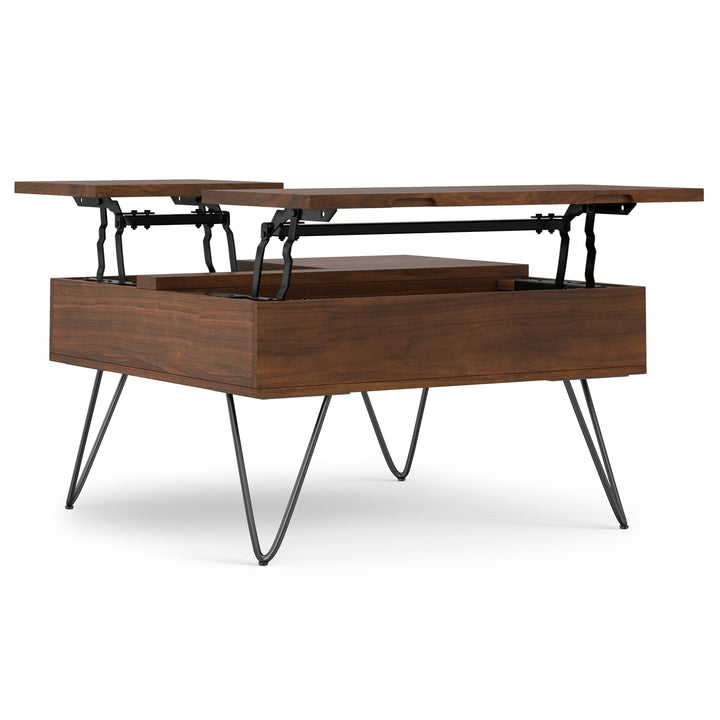 Hunter Lift Top Coffee Table Walnut Industrial Mango Wood Square Design Storage Image 1