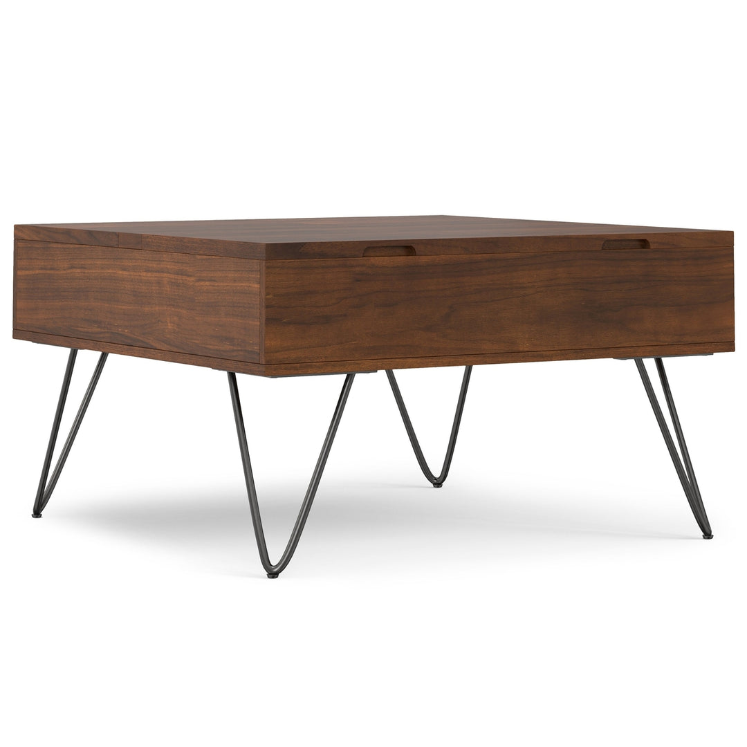 Hunter Lift Top Coffee Table Walnut Industrial Mango Wood Square Design Storage Image 3