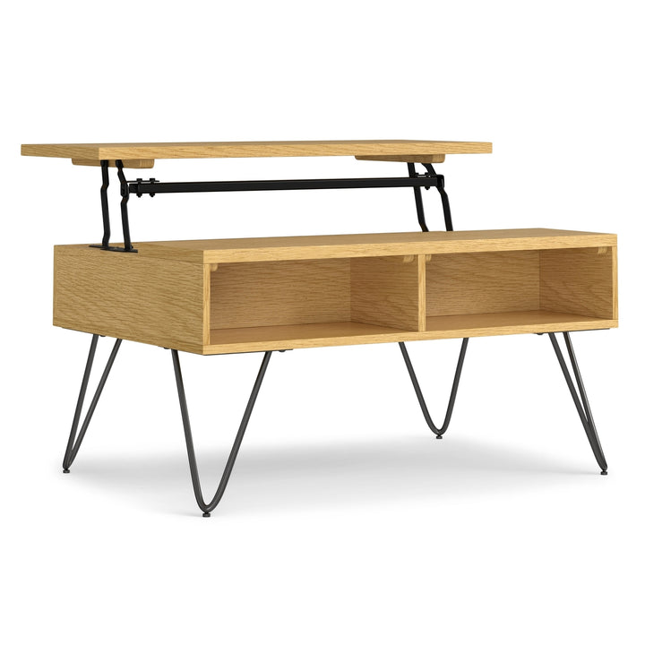 Hunter Lift Top Coffee Table Oak Small Industrial Mango Wood Hairpin Legs Image 1