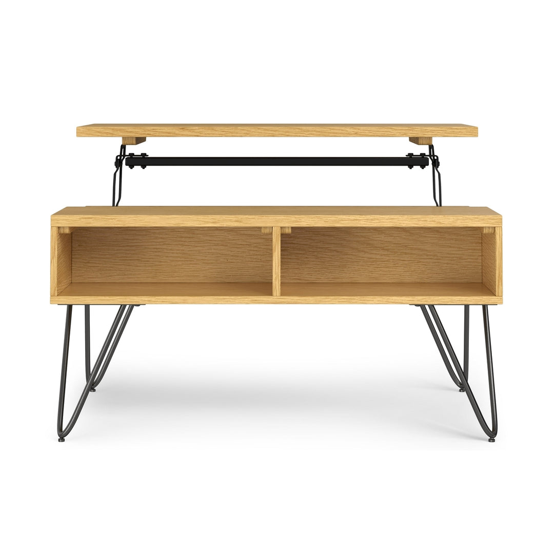 Hunter Lift Top Coffee Table Oak Small Industrial Mango Wood Hairpin Legs Image 6