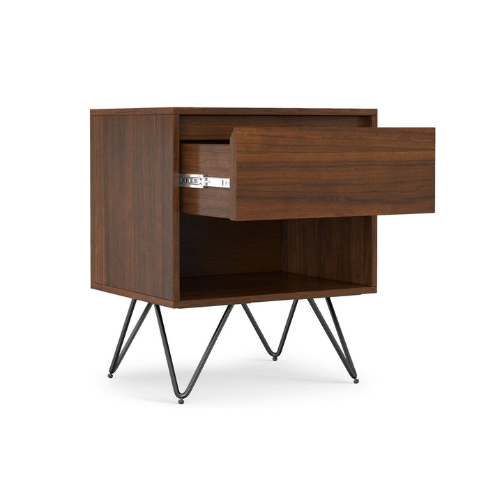 Hunter Nightstand Table Walnut Modern Industrial Solid Wood with Drawer and Storage Image 3