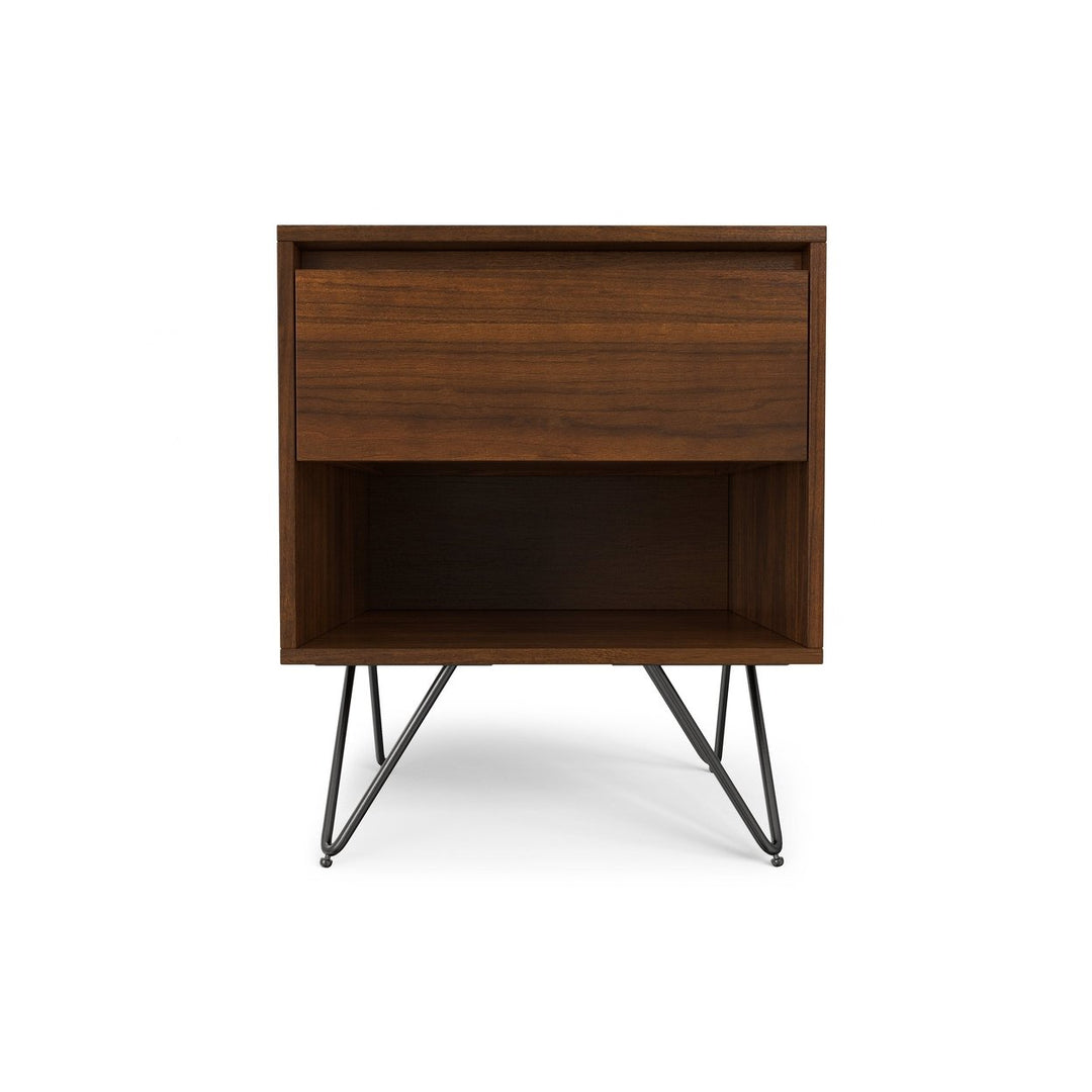 Hunter Nightstand Table Walnut Modern Industrial Solid Wood with Drawer and Storage Image 5