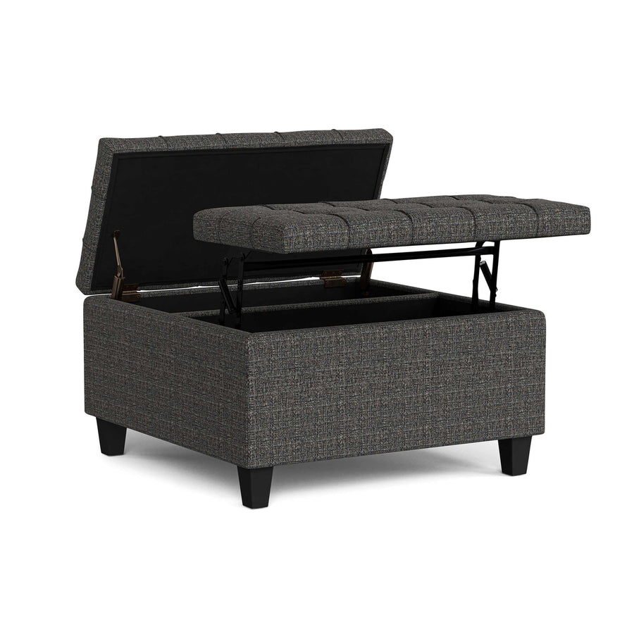 Harrison Small Square Coffee Table Storage Ottoman in Tweed Style Fabric Image 1