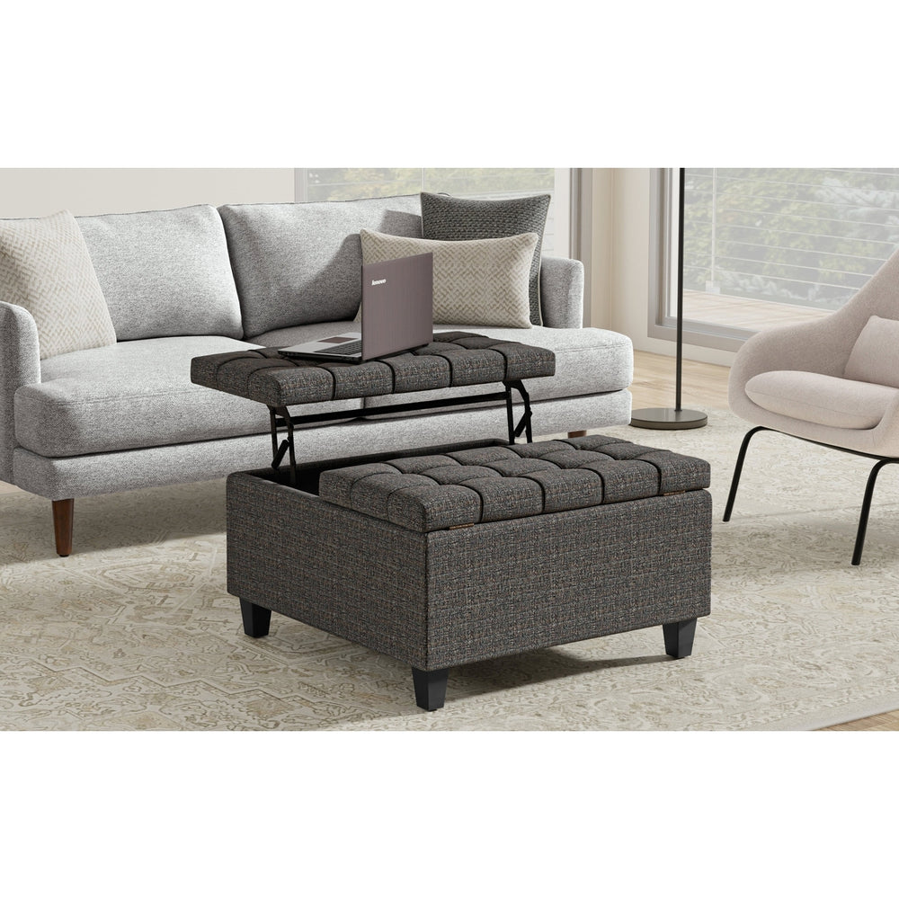 Harrison Small Square Coffee Table Storage Ottoman in Tweed Style Fabric Image 2