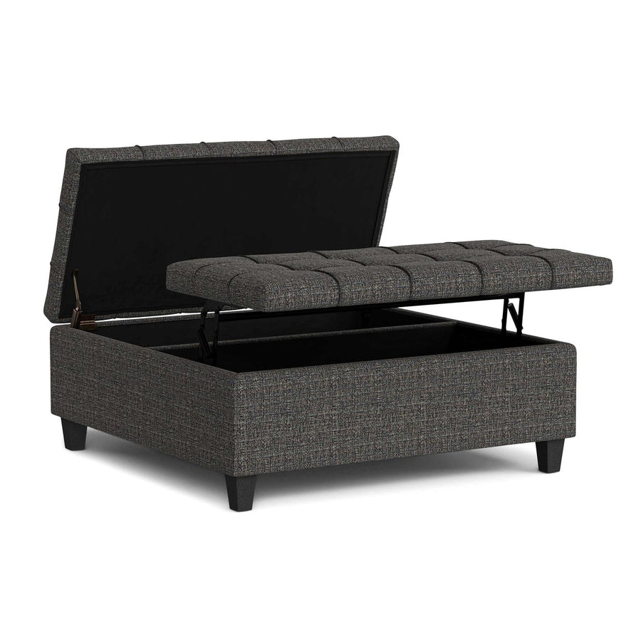 Harrison Large Square Coffee Table Storage Ottoman in Tweed Style Fabric Image 1