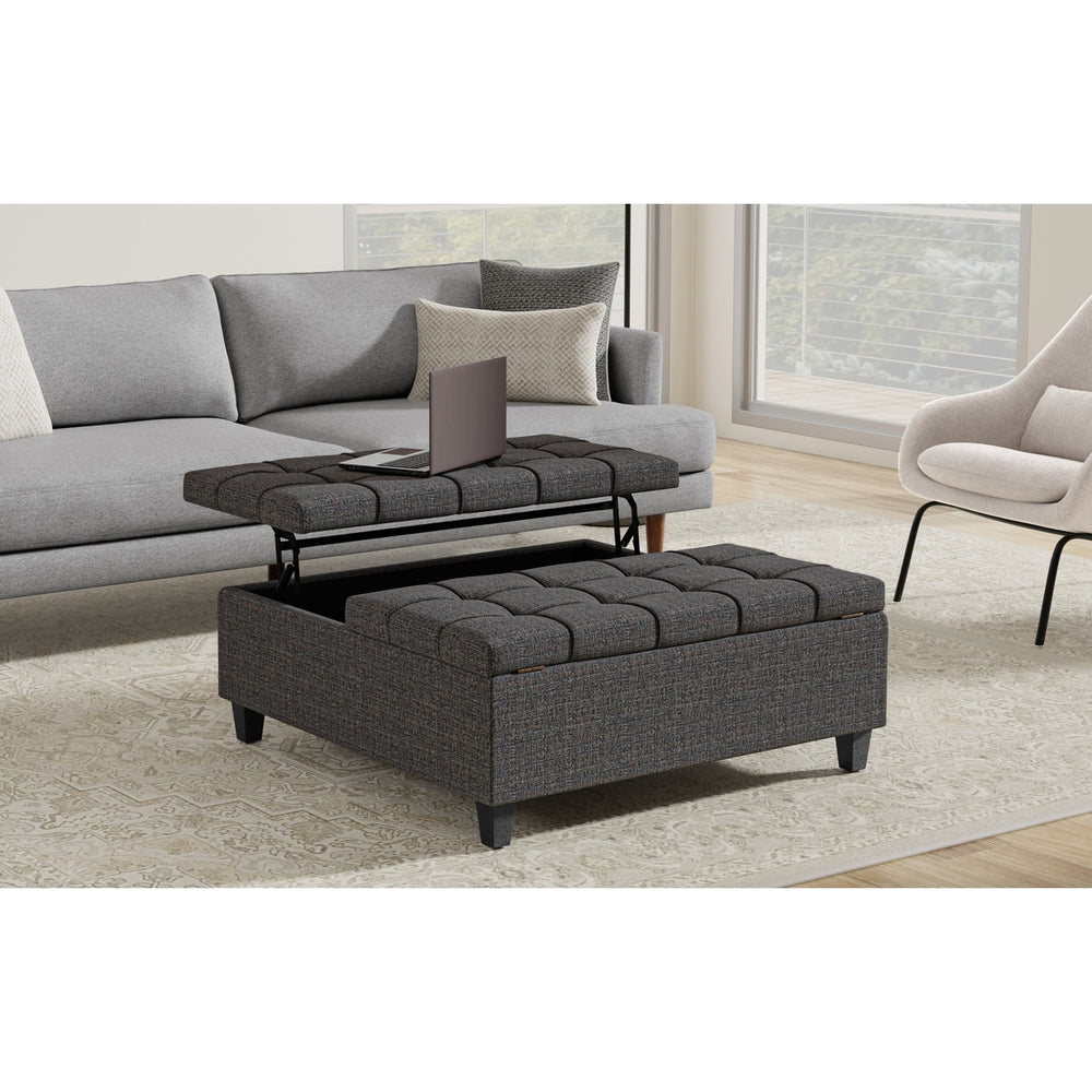 Harrison Large Square Coffee Table Storage Ottoman in Tweed Style Fabric Image 2