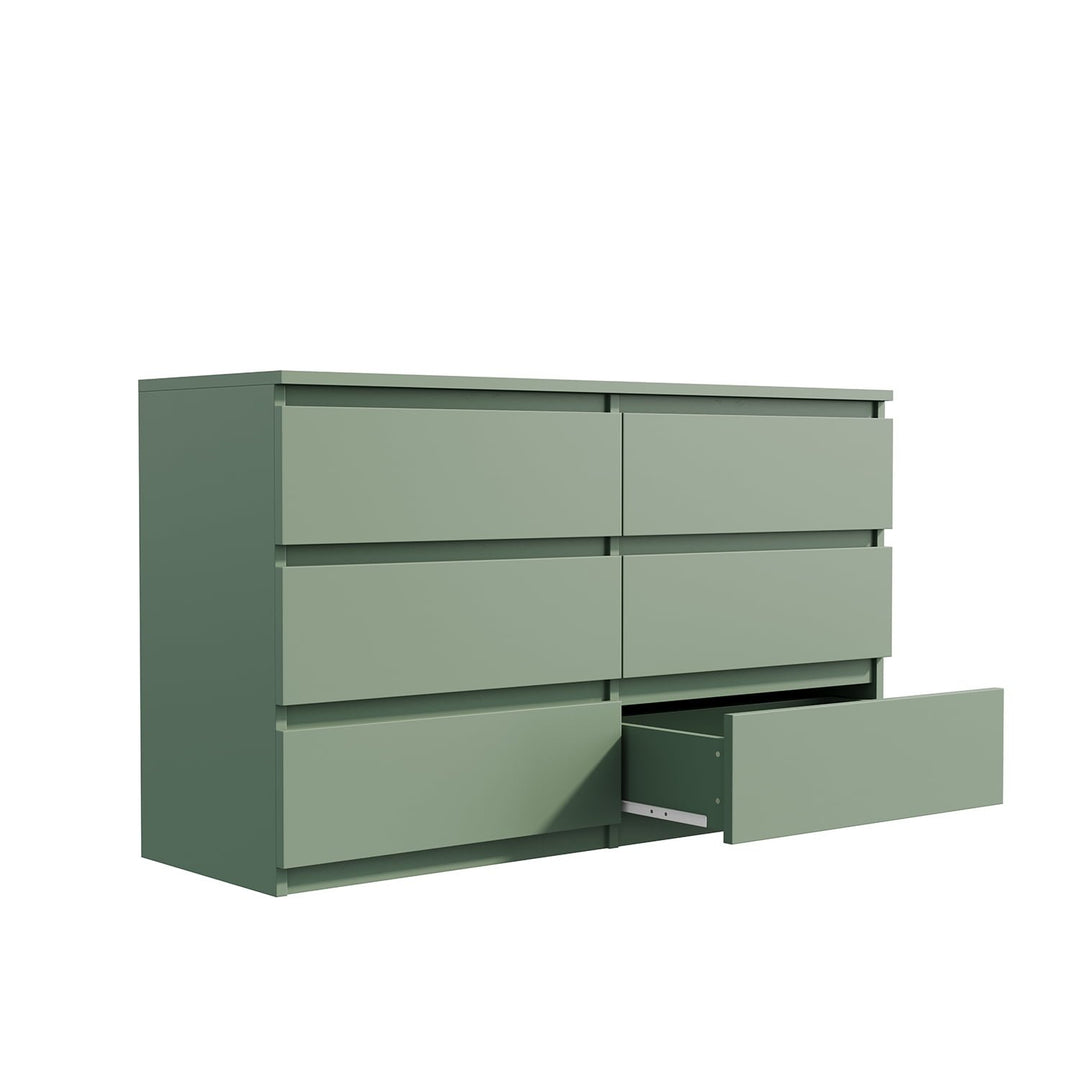 Hommoo Modern Mid Century 6 Drawer Wide Dressers Chests for Bedroom, Chest of Drawer Organizer Green Image 2