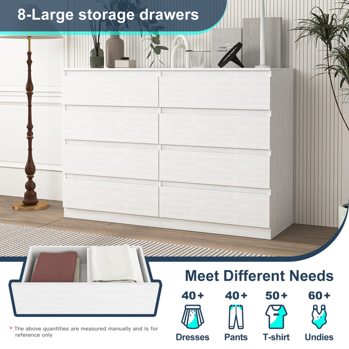 Hommoo 8 Drawer Wide Dressers for Bedroom, Modern Chest of Drawer Organizer, White Image 3