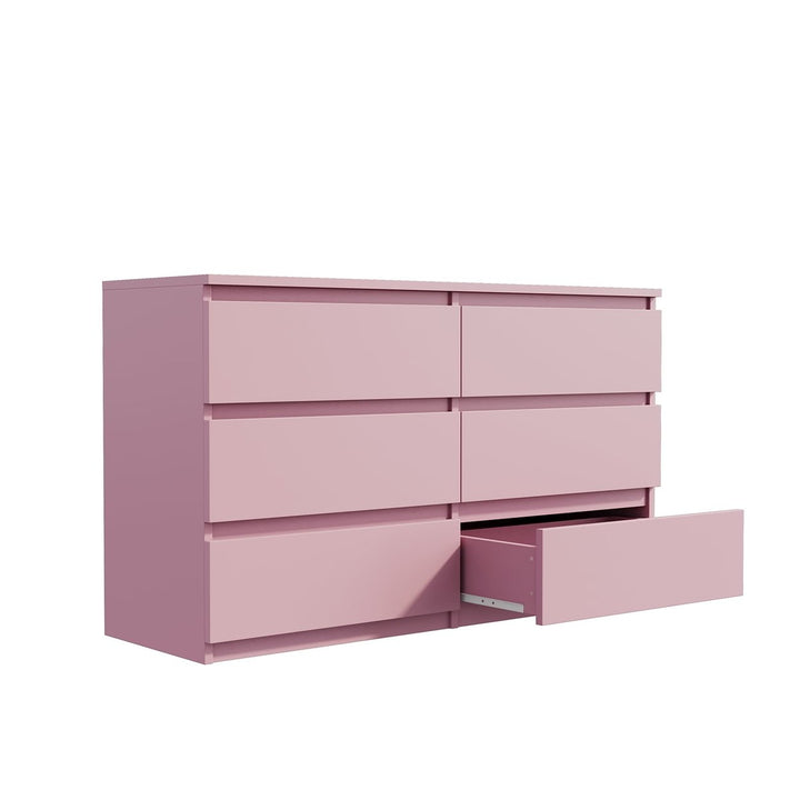 Hommoo Modern Mid Century 6 Drawer Wide Dressers Chests for Bedroom, Chest of Drawer Organizer Pink Image 7