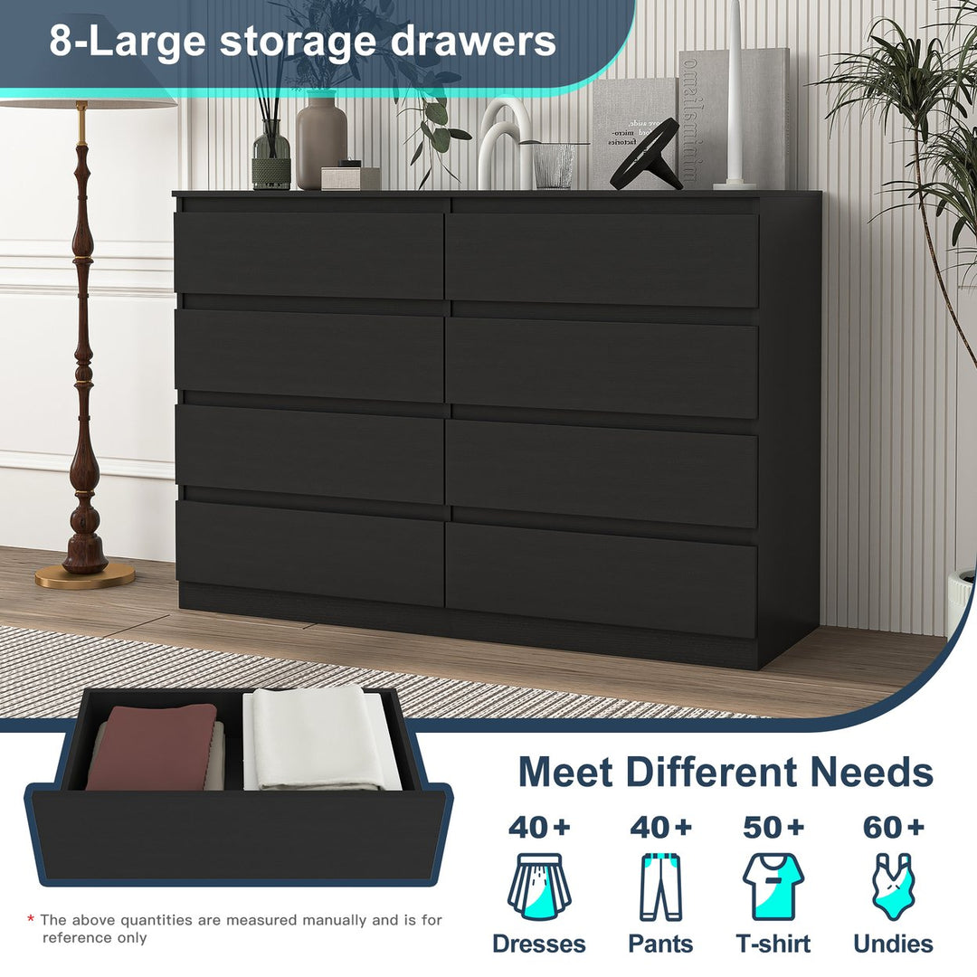 Hommoo 8 Drawer Wide Dressers for Bedroom, Modern Chest of Drawer Organizer, Black Image 4