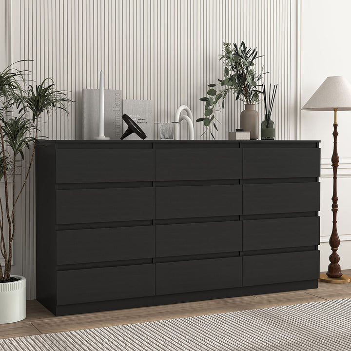 Hommoo 12 Drawer Wide Dressers for Bedroom, Modern Chest of Drawer Organizer, Black Image 1