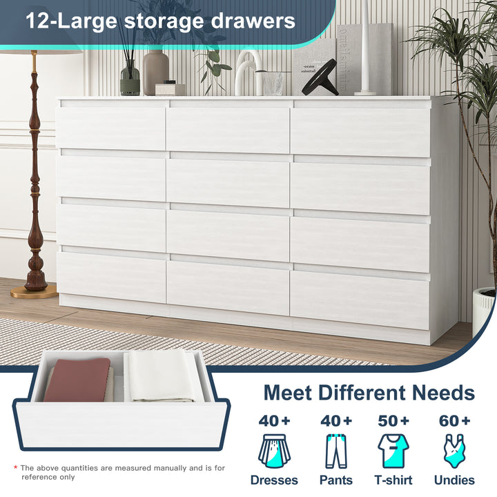 Hommoo 12 Drawer Wide Dressers for Bedroom, Modern Chest of Drawer Organizer, White Image 4