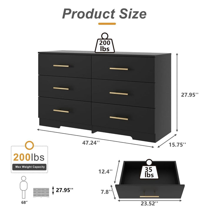 Hommoo 6-Drawer Wide Chest of Drawers, Storage Drawer Organizer, Traditional Bedroom Dresser, Sideboard Buffet for Image 3