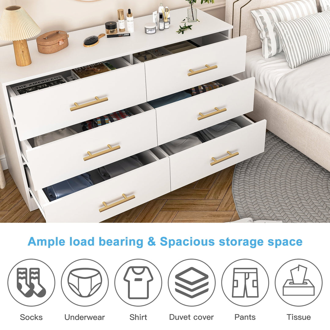 Hommoo 6-Drawer Wide Chest of Drawers, Storage Drawer Organizer, Traditional Bedroom Dresser, Sideboard Buffet for Image 3